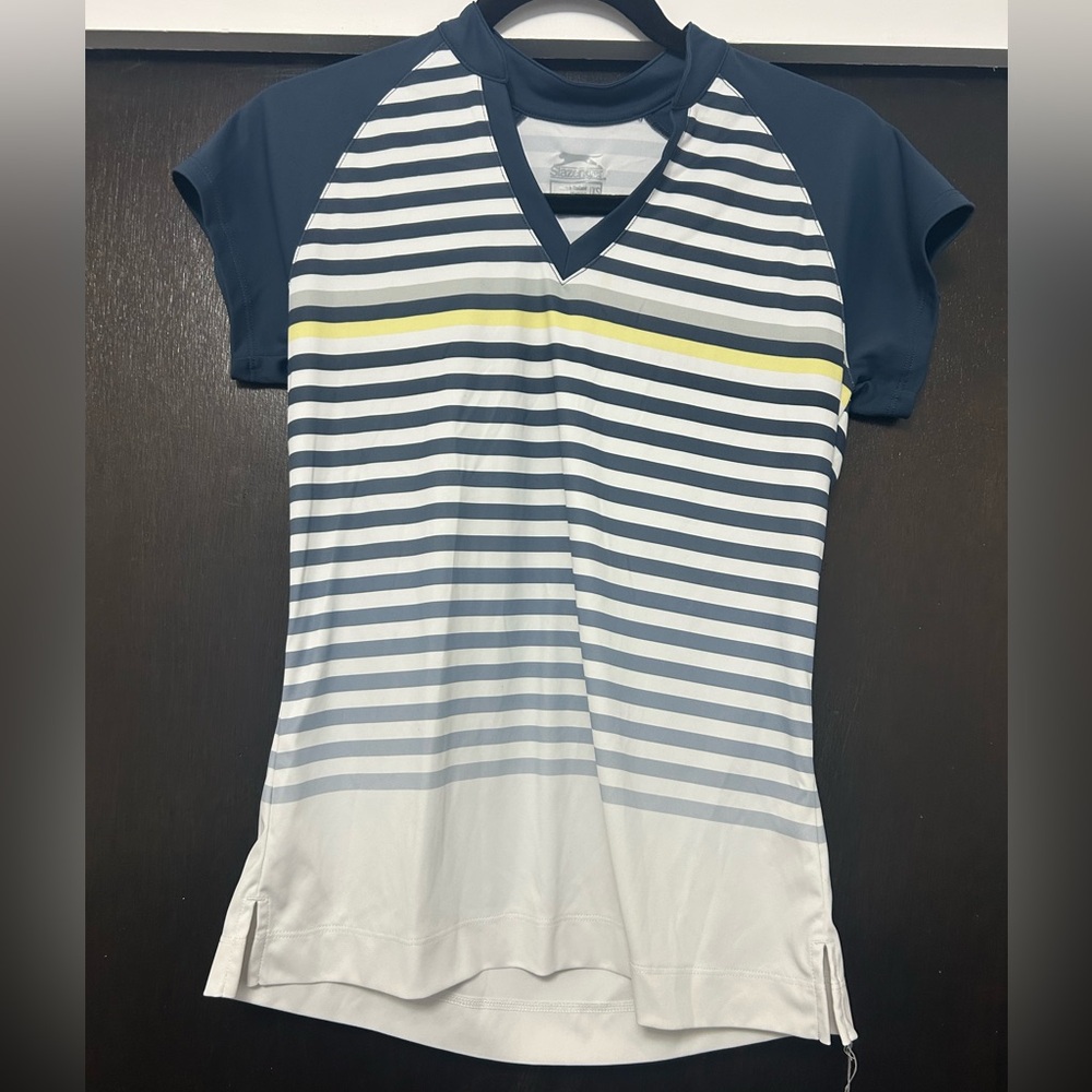 Slazenger Navy and White Striped Golf Shirt